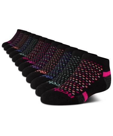 Reebok Girl's Cushioned Comfort No-Show Ankle Low Cut Socks (12 Pack) Black Multi Large