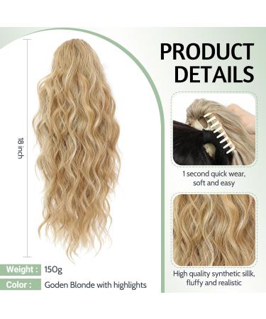 FINE PLUS 18 Curly Wave Claw Clip Ponytail Extension - Golden Blonde with Highlights - Buy Online on GoSupps.com