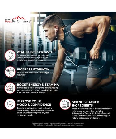 MEN'S PeakPerformance - Testosterone Booster Supplement for Men - Boost Stamina Muscle Growth Energy Strength Endurance & Drive - Ashwagandha Tribulus L-Arginine Tongkat Ali- 90 Capsules - Buy Online on GoSupps.com