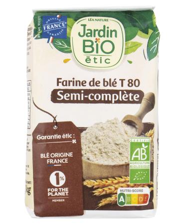 Jardin BiO tic - Semi Complete Wheat Flour T80 - Organic - Sweet - AB Certified - 1kg Bag (Packaging May Vary)