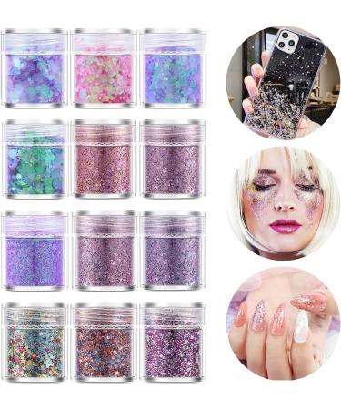 12 Colors Glitter Powder Set - Opal Holographic Chunky Glitter for Festivals Nail Art & DIY Crafts - Buy Online on GoSupps.com