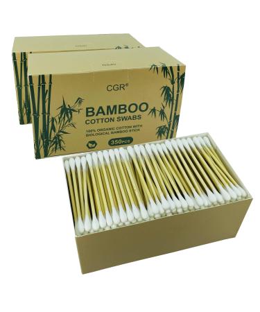 1050pcs CGR Organic cotton Swabs 100% Cotton Double-Tipped Bamboo Sticks(compostable) Travel Pack(3 Pack of 350 Swabs Total)
