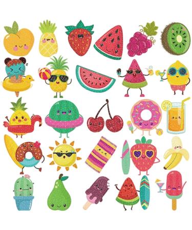 120 pcs Glitter Temporary Tattoos for Kids Summer Cartoon Fruit Waterproof Fake Tattoos Watermelon Strawberry Pineapple Tattoos Sticker for Boys Girls Birthday Party Favors