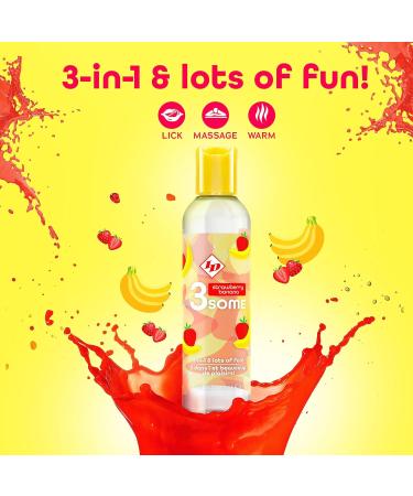 ID Lubricants 3some Flavored Massage Oil - Strawberry Banana | 4 fl oz | Warming Sensual Lube for Couples - Buy Online on GoSupps.com