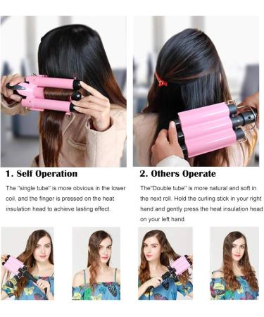 Nebula-X Three Barrel Curling Iron Wand - 1 Inch Ceramic Tourmaline Triple Barrels Dual Voltage Crimp (Pink) - Buy Online on GoSupps.com