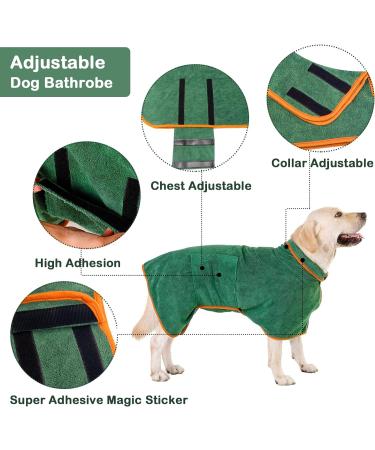 Pejoye XL Green Dog Drying Coat - Fast Absorbent Microfibre Bath Robe Towel for Pets - Buy Online on GoSupps.com