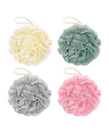 Awontar Bath Loofah Sponge 60G Shower Loofah Exfoliating Body Scrubber Sponge 4 Count Bath Mesh Pouf Ball for Women and Men