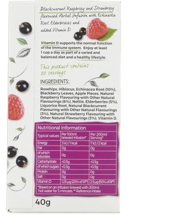 Twinings Superblends Immune Support Tea - Blackcurrant Raspberry & Elderberry Herbal Tea Infusion - 80 Biodegradable Tea Bags with Echinacea Root & Vitamin D - Buy Online on GoSupps.com