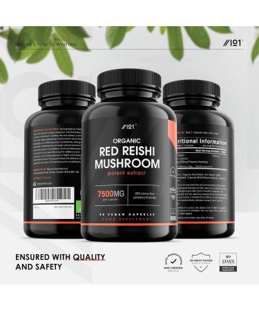Organic Red Reishi Extract 7500mg | High Potency 250mg Polysaccharides - 15:1 Mushroom Extract | 90 Vegan Capsules - Buy Online on GoSupps.com