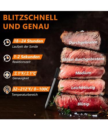 Airmsen Wireless Meat Thermometer - 110m Bluetooth Digital BBQ Grill Thermometer with IPX7 | Perfect Oven & Kitchen Cooking App for Meat Lovers - Buy Online on GoSupps.com