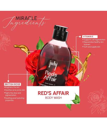 July Reds Affair Body Wash 300ml - British Rose & Vitamin E | Exfoliating Shower Gel for Men & Women | Long Lasting Moisturizer & Fragrance - Buy Online on GoSupps.com