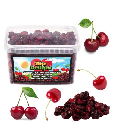 Bite & Delight 300g Freeze-Dried Cherries Sweet Crunchy and Healthy Snack Ideal for a Diet Without Added Sugar Bucket