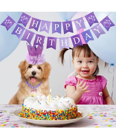 Hamify 4 Pieces Cute Dog Birthday Outfit with Pet Tutu Skirt Puppy Pearl Necklace Dog Crown Hat and Happy Birthday Banner for Puppy Dog Pet Cat Girl Birthday Party Supplies (Purple) - Buy Online on GoSupps.com