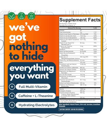Buy Clean Energy Drink Mix with Cortisol Protection | All-Day Focus Natural Caffeine B12 D3+K2 Antioxidants & Electrolytes - Citrus Sunrise (14 Count - Buy Online on GoSupps.com