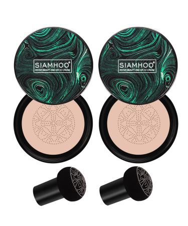 SIAMHOO 2pcs Air Cushion CC Cream Mushroom Head,BB Cream,Foundation Makeup Moisturizing Foundation Brightening Fitting Base,Concealer Lasting(NATURAL) Natural 2PCS