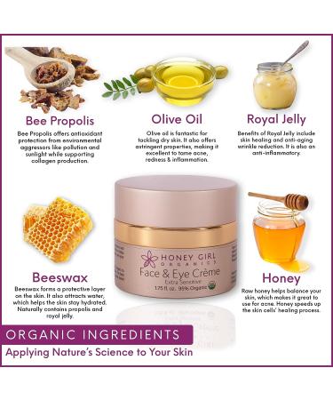 Organic Honey Girl Organics Face & Eye Creme Extra Sensitive - USDA Certified, Unscented Moisturizer for Wrinkles, Dark Circles and Puffiness - 1.75 oz - Buy Online on GoSupps.com