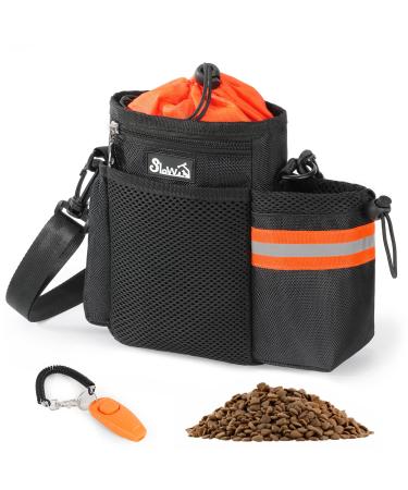 Slowton treats for dogs: feed bag dog training with large storage space and several functional pockets-hand-free snack bags with reflective stripes for dog food & walking orange