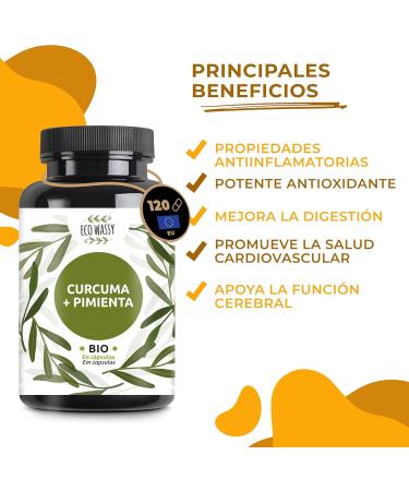 Turmeric and black pepper | 120 Capsules. Anti-inflammatory and natural antioxidant. High concentration BIO ingredients (Curcumin+Piperine) Natural No Additives Max Dose 1425 mg - Buy Online on GoSupps.com