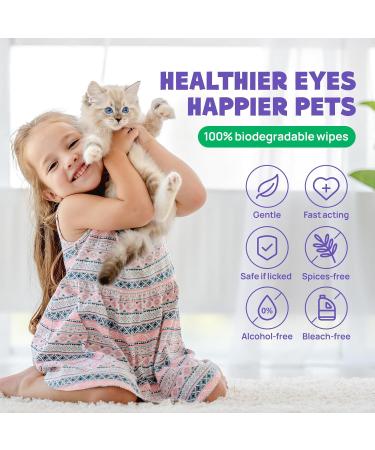 HICC PET Eyes Wipes for Dogs & Cats - Tear Stain Remover & Deodorizing Cleaning Wipes - 100 Count Coconut Oil Formula for Gentle Grooming - Buy Online on GoSupps.com