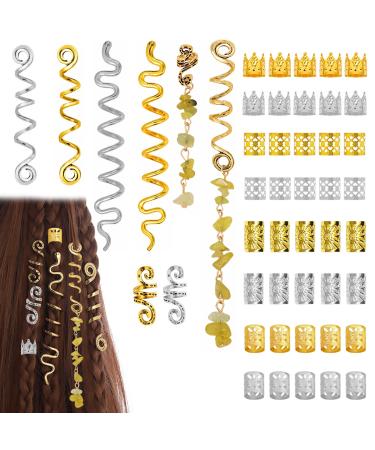 48Pcs Hair Jewelry for Braids Spiral Crystal Stone Hair Braid Accessories Gold Silver Hair Spirals Metal Charms Dreadlock Hair Accessories for Men Women Braids Decoration