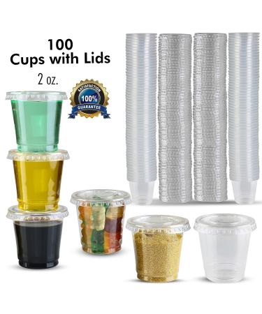 100 pack Premium 2 oz. Jello Shot Cups with Leak-Resistant Lids - Durable & Clear Disposable Plastic Souffl Portion Cups - Easy Snap-On, Tight Fit - Fully Transparent - Buy Online on GoSupps.com