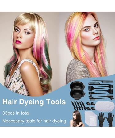 33-Piece Hair Dye Brush and Bowl Set - Salon-Quality Hair Coloring Kit with Gloves, Ear Covers, Shower Cap, Shawl, and Alligator Clip - Buy Online on GoSupps.com
