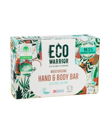 Eco Warrior Moisturising Body & Hand Soap Bar-Vegan Cruelty Free No SLS or Parabens Richly Nourishing Coconut Blend and Pure Essential Oils including Vanilla-Natural Eco Friendly Bar of Soap 100g - Buy Online on GoSupps.com