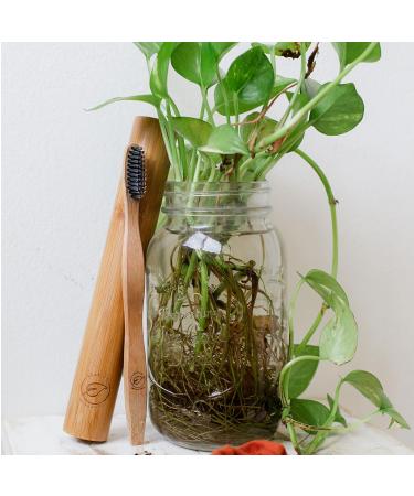 LEAFICO Bamboo Toothbrush Set with Travel Case - Dental Floss, Tongue Scraper - Eco-Friendly, Charcoal Infused Bristles for Natural Whitening - BPA Free - Vegan, 7 Piece Zero Waste Gift - Buy Online on GoSupps.com