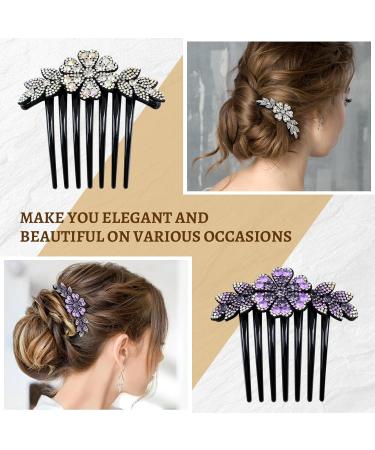 inSowni 6 Pack Luxury Glitter Flower Leaf Rhinestone Black Hair Combs for Women - Long Teeth Barrettes Bun Updo Clips Holder - Buy Online on GoSupps.com