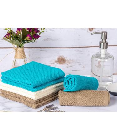 Living Fashions Popcorn Weave Washcloths Set of 8 - Exfoliating 100% Cotton Cloths for Hands, Body, Face - Size 12X12 - Teal, Cream, Taupe - Buy Online on GoSupps.com