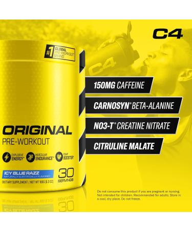 C4 Original Icy Blue Razz Pre Workout Powder - Sugar Free Energy Drink for Men & Women - 30 Servings - Buy Online on GoSupps.com