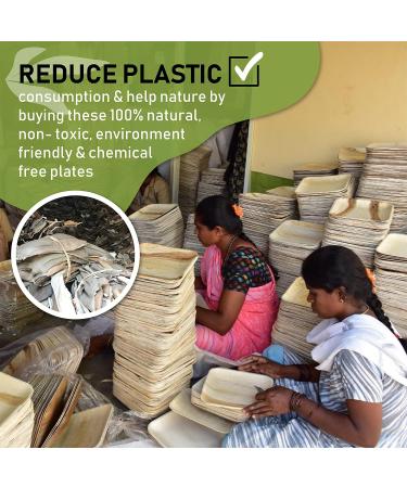 Naturelia 100% Compostable 6-Inch Palm Leaf Disposable Plates Square- Biodegradable Bamboo Plates for Wedding Party & Picnic | Eco Friendly and Natural Appetizer Plates - Microvave Safe - Buy Online on GoSupps.com