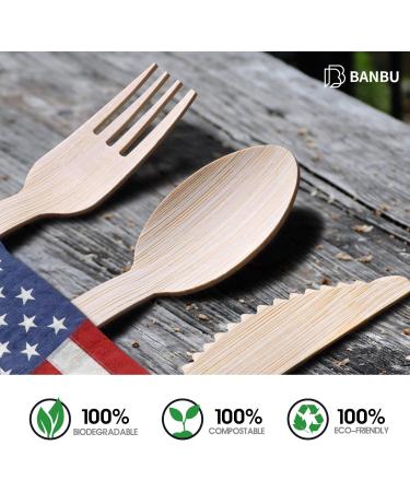 BANBU Bamboo Disposable Forks - Pack of 100, 6.7 Biodegradable Cutlery - Compostable & Renewable - Buy Online on GoSupps.com