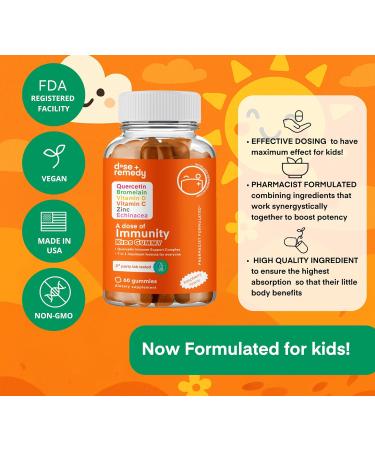 A Dose of Immunity Kids Quercetin with Vitamin C Zinc Vitamin D 100mg Quercetin Bromelain Echinacea 60 Gummy Count (Pack of 1) 1 Count (Pack of 1) - Buy Online on GoSupps.com