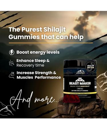 Beast Maker - Pure Shilajit Gummies for Men | Natural Himilayan Organic Shilajit Authentic Male Enhancement Supplement with Ashwagandha Black Musli Gokshura | 60 Gummies - Buy Online on GoSupps.com