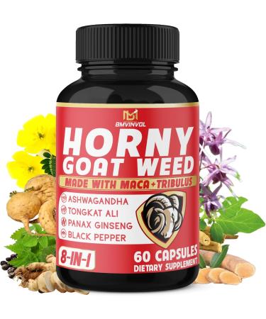 Horny Goat Weed Capsules, 14000mg Herbal Equivalent with Maca, Tribulus, Ginseng - Performance and Energy Support - Buy Online on GoSupps.com