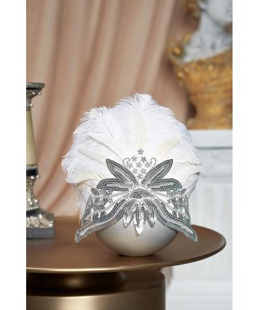BABEYOND Carnival Feather Headpiece - White 1920s Flapper Showgirl Headband - Buy Online on GoSupps.com
