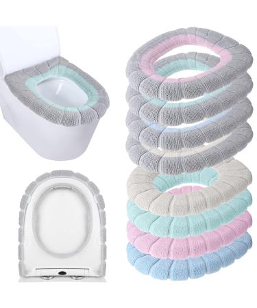 8 Pcs 11.8 Inch Thicker Bathroom Toilet Seat Cover Pads Soft Comfortable Toilet Seat Cushion Cover Stretchable Washable Toilet Seat Warmer Easy Installation Cushioned Lid Covers, 8 Colors