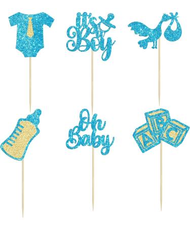 Gyufise 24Pcs Baby Shower Oh Baby Cupcake Toppers It's a Boy Cupcake Picks Glitter Tie Onesie Baby Bottle Cake Picks Decorations for Gender Reveal Baby Shower Boys Birthday Party Supplies Blue Boy Blue-1 - Buy Online on GoSupps.com