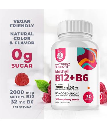 Dr. Moritz Vitamin B12 B6 Gummies - Sugar-Free 2000 mcg Methyl B-12 & 32 mg B-6 - Gluten-Free Vegan Formula - Raspberry Flavor - Vitamina B6 - Buy Online on GoSupps.com