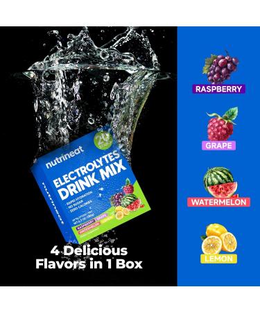 NutriNeat Electrolytes Powder Packets (20 Count) Electrolytes Powder Sugar Free Fruity Daily IV Hydration Packets Perfect for Keto Workout & Recovery (Raspberry Grape Watermelon Lemon) - Buy Online on GoSupps.com