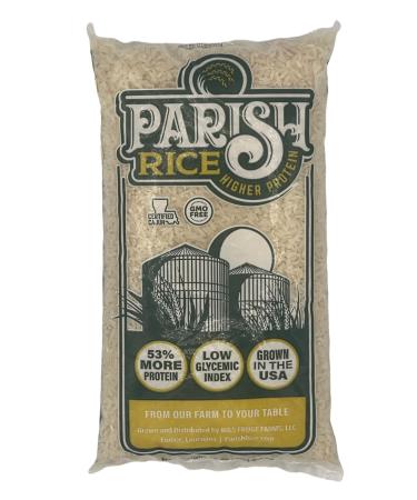 Parish White Rice  High-Protein Rice with Low Glycemic Index  Locally Grown Long-Grain White Rice  Made in the USA  Rich Nutrient Content  Ideal for Curry, Desserts, Stir-Fry  5lb Bag