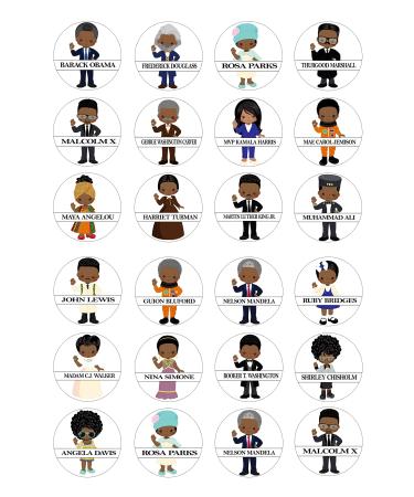 CDB 24 Black History Month leaders D2 Wafer Paper precut Cake Toppers Cupcake Topper Edible Fairy Cake Bun Round Pink and Gold 4.2cm