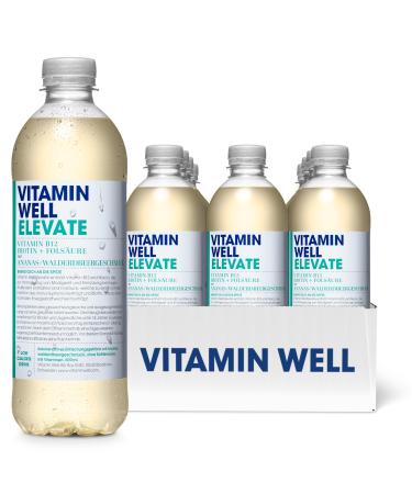 Vitamin well vitamin water with taste - vitamin B12 biotin folic acid - functional and low -calorie drink enriched with functional ingredients - 12 x 500ml including deposit (elevate)