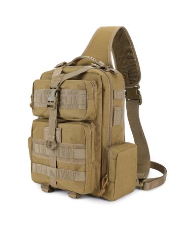 Enjohos tactical breast pocket military shoulder bag molle shoulder bag for male tactical sling backpack shoulder bag chest sling pack for hiking trekking travel camping brown