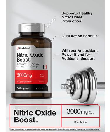 Nitric Oxide Booster 3000mg | 120 Capsules | L Arginine & L Citrulline Blend | Pre Workout Supplement for Men and Women | Non-GMO, Gluten Free | Horbaach - Buy Online on GoSupps.com