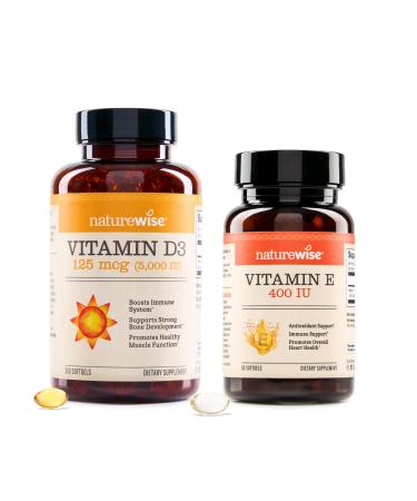 NatureWise Vitamin D3 5000IU (125mg) 360 Count + Vitamin E 400 IU (180mg DL-Alpha) 60 Count - Bundle for Immune Energy Heart Health Support - Soy Dairy Gluten Free Non-GMO Halal Gelatin