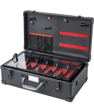 Professional Barber Case | Stylist Tool Box Organizer & Travel Suitcase with Removable Tray for Clippers Shears Combs & Hair Accessories - Black/Red Ribbon - Buy Online on GoSupps.com