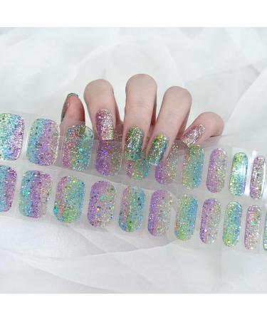 Ceboic 22 pieces half -hardened UV gel strips rainbow sequins full wraps nail sticker French nail foils self -adhesive salon quality gel nail polish stickers for fingers & toenails