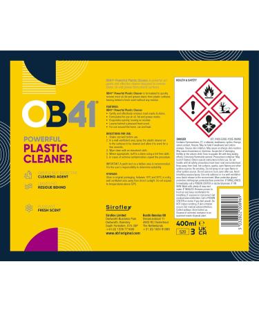 OB41 Powerful Plastic Cleaner. Gently and Effectively Cleans and Degreases Plastic Materials and Surfaces. 400ml 1 count (Pack of 1) OB41 Powerful Plastic Cleaner 400ml - Buy Online on GoSupps.com